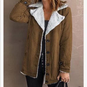 NEW Denim Fur Lined Lapel Coat
